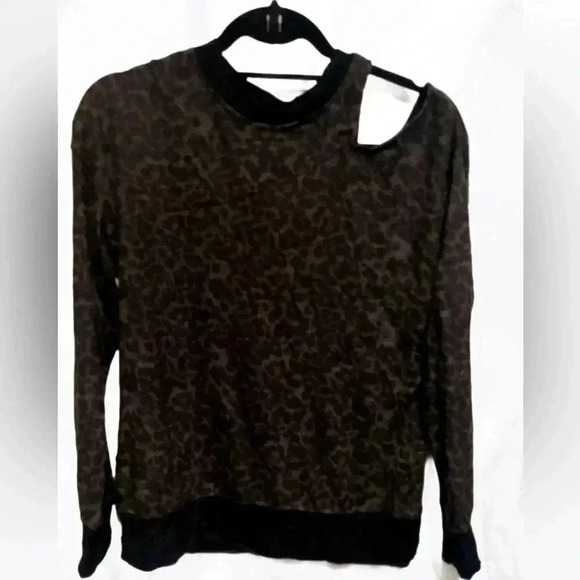 For the Republic  casual crew neck leopard off shoulder long sleeve sweater S - Picture 2 of 5